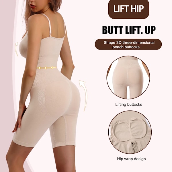 MISTHIN Kvinnor Helkroppsformare Magkontroll Långa trosor Sömlös Bodysuit Rem Kompression BH Plus Underkläder Slimming Shorts Brown M