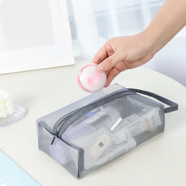Ny mesh kosmetisk väska Transparent Bärbar Kvinnor Makeup Organizer Case Resa Dragkedja Tvätta Toalettartiklar Skönhet Förvaringsväska L