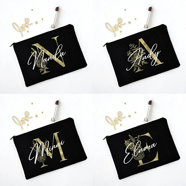 Personliga initialer Sminkväska Brudtärna Maid of Honor Semester Canvas Monogram Kosmetisk påse Bröllop möhippa Present C