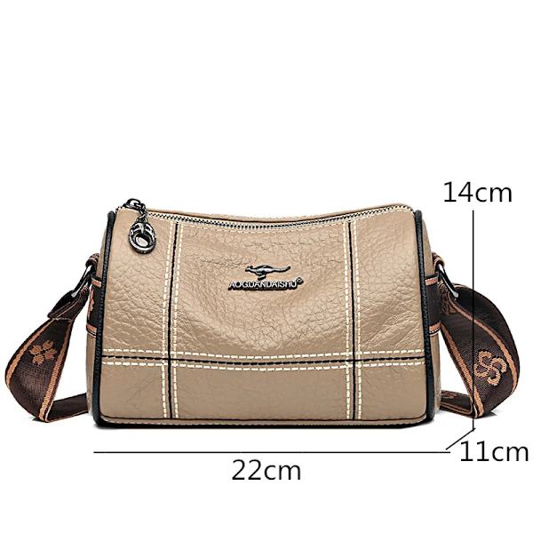 Högkvalitativ enfärgad äkta läder Crossbody-väskor för kvinnor Handväskor i äkta läder Damväskor Kvinnliga Tote Sac Khaki 22cm 11cm 14cm