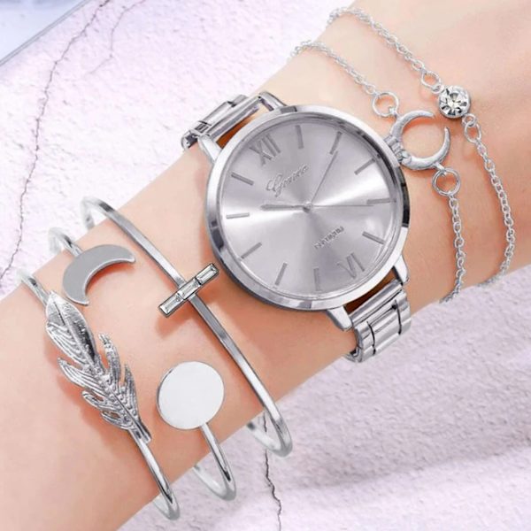 6/5/3PCS 2022 Lyx Damklockor Set Armband Armbandsur Mode Dam Quartz Watch Klänning Kvinnlig Klocka Montre Femme Relogio 6PCS Silver 2