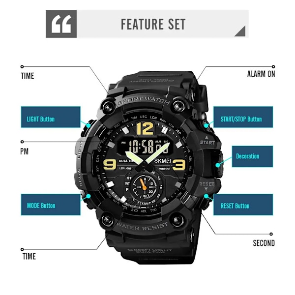 SKMEI 1637 Outdoor Military Men Watch Camouflage PU Vattentät Armbandsur Casual Sport Style Digital Klocka 1019 montre homme Blue-Camouflage