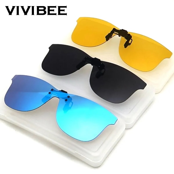 VIVIBEE Square Mirror Herrklämma på polariserade nattkörglasögon Gul UV400 Dam Solglasögon Fiskeklämmor för närsynt 3 Mirror Blue With Plastic Case