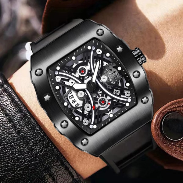 2023 Business Herrklockor Toppmärke Luxury Big Dial Vattentät Creative Black Quartz Tonneau Armbandsur för män Montre Homme 2022 silver black