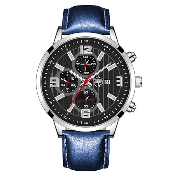 Herrmode Sportklockor för män Business rostfritt stål Quartz Armbandsur Kalender Man Casual Läder Luminous Clock Watch Leather Black Silver