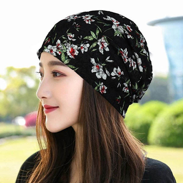 Ny Dam Tunn Huvudmössa Andningsbar Turbanmössa Sommarförlossningsmössa Luftkonditioneringsmössa Blomma Beanie Mössa HT11765BK
