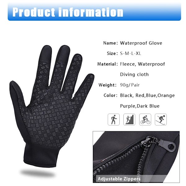 Unisex Vinter Thermal Varm Cykel Pekskärmshandskar Utomhuscamping Vandring Motorcykelhandskar Mjuk Varm Helfinger Red M