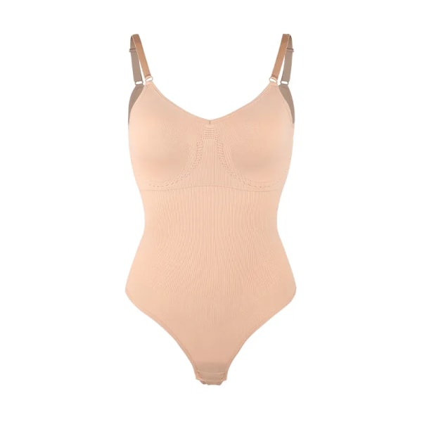 Sexig stringtrosa för kvinnor Magkontroll Shapewear V-ringad linne Underkläder Jumpsuit Slät kroppsformare midja Smal underkläder Nude-Thong L