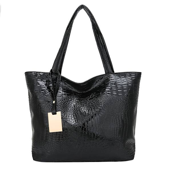 Märke Mode Casual Kvinnor Axelväskor Silver Guld Svart Krokodil Handväska PU Läder Kvinnlig Stor tygväska Dam Handväskor Sac Black (30cmMax Length50cm)