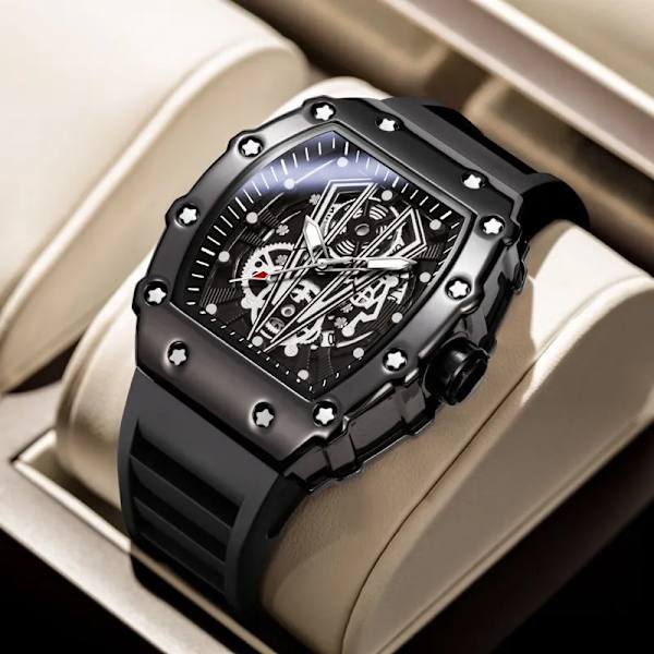Ny design watch Mode Automatisk rörelse Fat Lysande Vattentät klocka Sport Mans Silikonarmband Quartz Armbandsur style 1