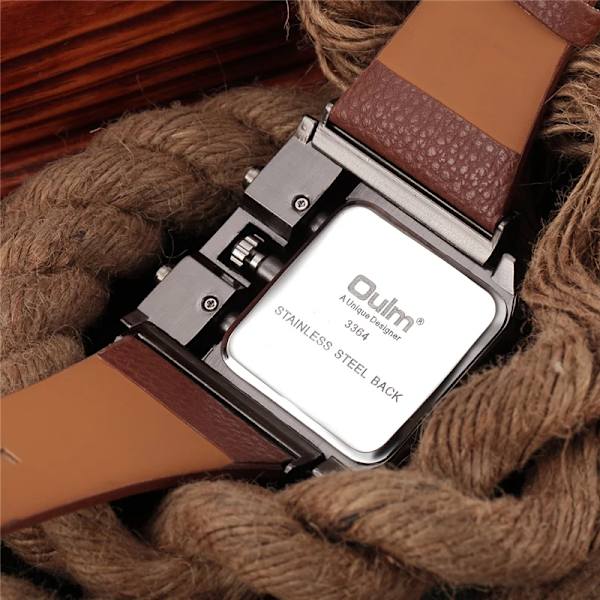 Oulm Brand Original Unik Design Fyrkantig Herr Armbandsur Bred Stor Urtavla Casual Läderrem Quartz Watch Man Sportklockor Blue