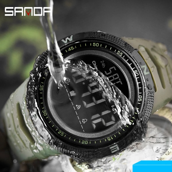 Militär watch Herrklocka Modemärke SANDA Digital Armbandsur Stötsäker Countdown Klockor Vattentät Hour Armband green
