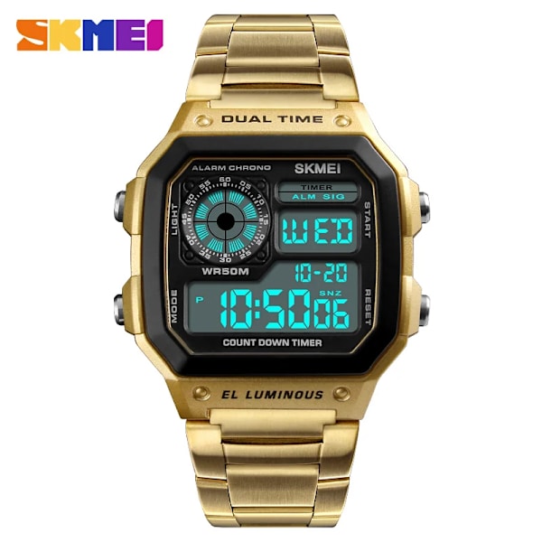 SKMEI Reloj Deportivo Digitala Herrklockor Herr Vattentät Watch Sport Armbandsur i rostfritt stål Relojes Deportivos Zegarek silver with box