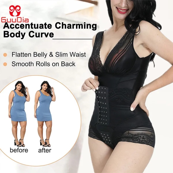 GUUDIA Waist trainer för kvinnor Magkontroll Helkroppsformare Slim Cincher Seamless Shapewear Midja Slimming Bodysuits sexy black XS