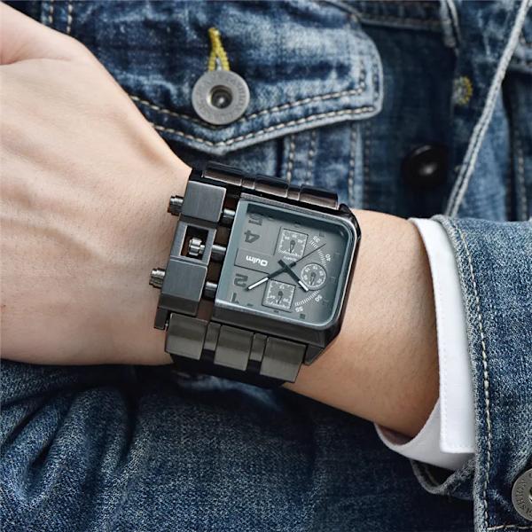 Oulm Brand Original Unik Design Fyrkantig Herr Armbandsur Bred Stor Urtavla Casual Läderrem Quartz Watch Man Sportklockor White