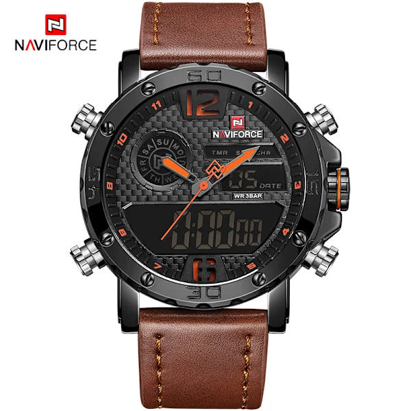 2021 NAVIFORCE Toppmärke Sportklockor Herr Läder Vattentät Man Quartz Digital Dubbel Watch Man Klocka Relogio Masculino BOLBN