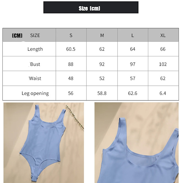 U-hals Spaghetti Strap Bodysuits Compression Body Suits Öppen gren Shapewear Slimming Body Shaper Smooth Out Body Sky Blue L