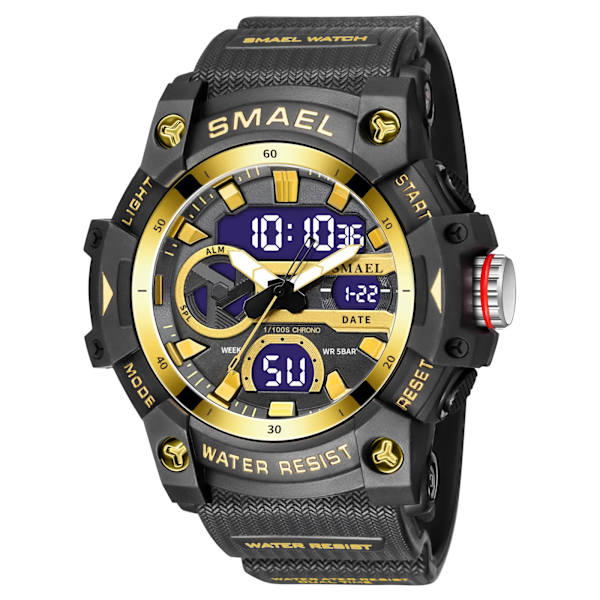 Sportklockor Vattentäta SMAEL Brand Watch Stoppur Alarm Clock 8086 Young Fashion Quartz Armbandsur BLACK-GOLD