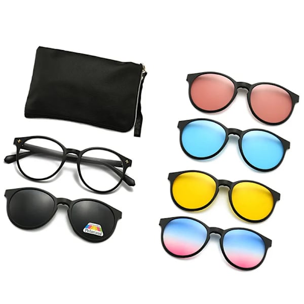 5PCS Magnetisk polariserad klämma på solglasögon Damer Män Plastram för nattkörning Solglasögon UV400 2251A-C1-Polarized