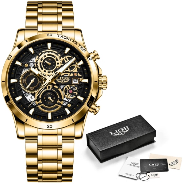 2023 Herrklockor Casual Lyx Sport Vattentät Watch Kronograf Watch Herrklocka Man Relogio Masculino gold black