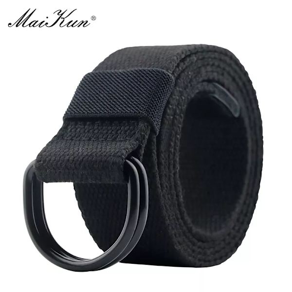 Maikun Tactical Canvas Herrbälte Högkvalitativ unisex dubbel D-ringsspänne Midjeband Casual Canvas Dambälte Tyg för jeans Black 110cm