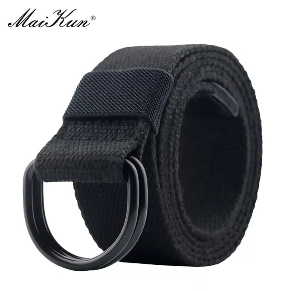 Maikun Tactical Canvas Herrbälte Högkvalitativ unisex dubbel D-ringsspänne Midjeband Casual Canvas Dambälte Tyg för jeans Black 130cm