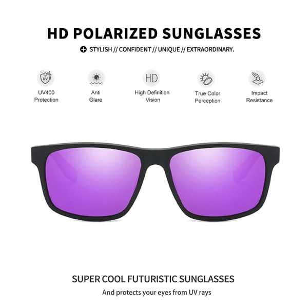 AWGSEE Nya klassiska polariserade solglasögon män fyrkantiga lila gröna spegelskärmar UV-skydd Körning Sport Solglasögon för kvinnor C8 Black-Purple sunglasses