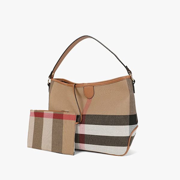 FASHION KISDS Ny Canvas + PU Damväskor Lyxiga plädväskor Läderhandväskor Högkvalitativ Canvas Damaxelväskor Dark Brown