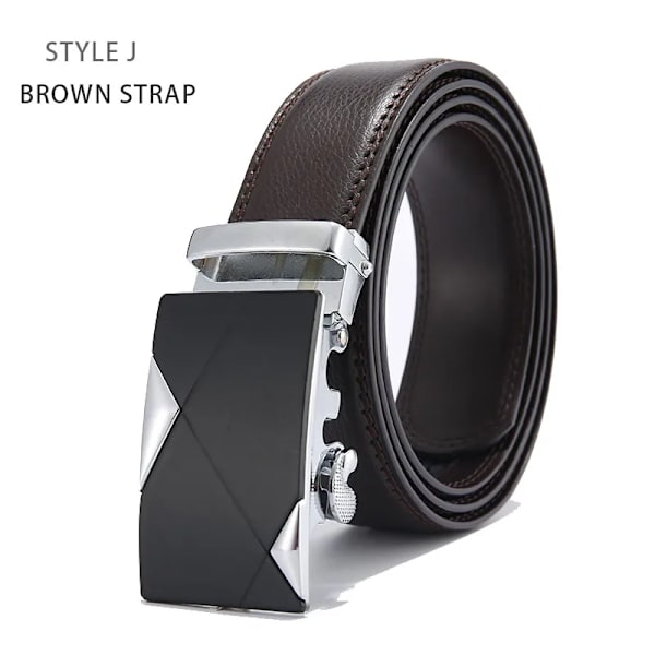 Automatiskt spänne äkta läderbälte för män Svart koläderbälte för män Business Man Designer automatiskt spänne STYLE J Brown Strap 100cm
