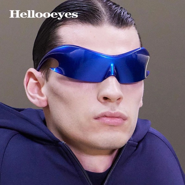 Lyxmärke Sport Punk Y2K Solglasögon Kvinnor Män Unika Goggle One Piece Solglasögon för män Silver Hip Hop nyanser UV400 C4 Mirror Gold
