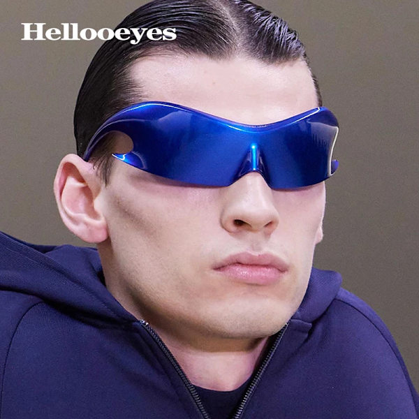 Lyxmärke Sport Punk Y2K Solglasögon Kvinnor Män Unika Goggle One Piece Solglasögon för män Silver Hip Hop nyanser UV400 C5 Mirror Blue