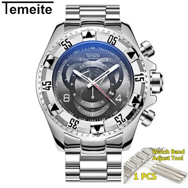 Herrklockor toppmärkt Luxury Quartz Gold Watch Herr Big Dial Vattentät Golden Business Armbandsur herr 2021 Relogio Masculino silver black tool