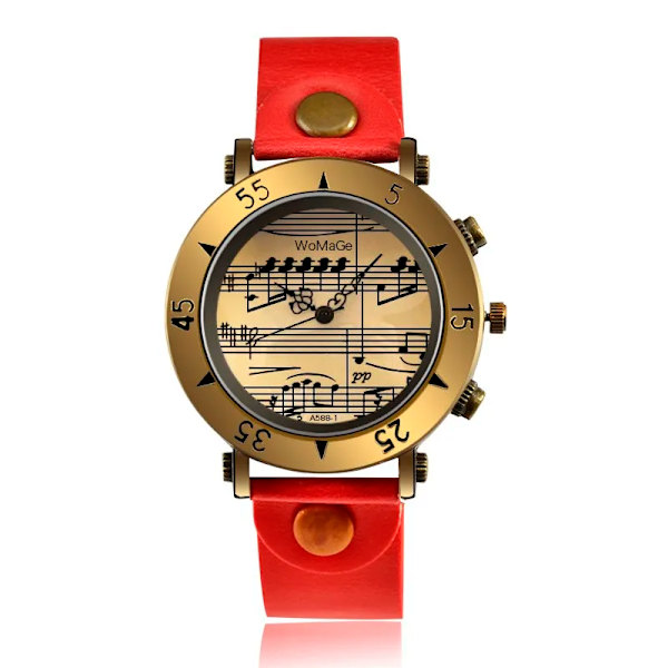 Womage varumärke damklockor musikstil mode damklockor läder damklocka watch bayan kol saati mujer relogio feminino Red