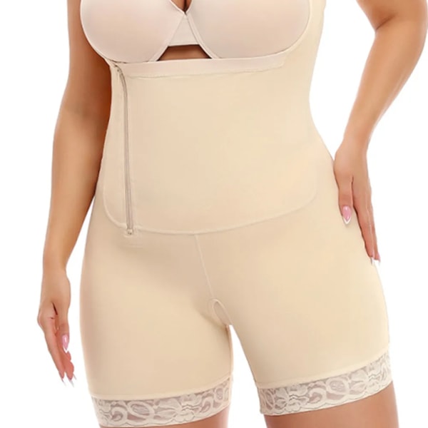 Fajas Colombianas Body med dragkedja på sidan Magkontroll Underkläder Hög kompression waist trainer Body Shaper Skims Beige S