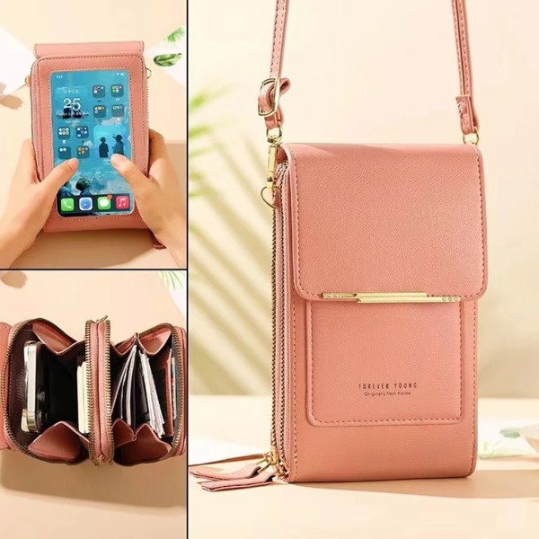 3 stilar kvinnor väskor mjuka läder plånböcker Pekskärm mobiltelefon handväska Crossbody axelrem handväska för dam Gray Touch Screen