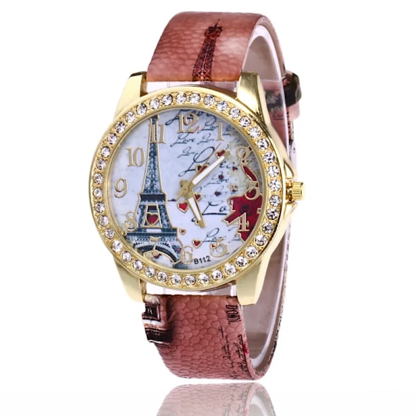 Nya Lyxiga Damklockor Mode Eiffeltornet Diamant Damklocka Flickor Vackert watch Damklänning Klocka Watch Light Coffee