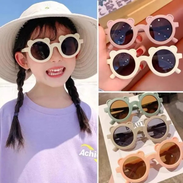 Flickor Pojkar Söta Björn Solglasögon UV400 Barn Tecknad Retro Runda Solglasögon Utomhusglasögon Baby Shade Glasögon Party Glasögon A03