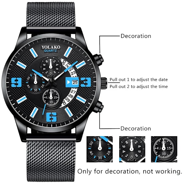 Mode Herrklockor Watch rostfritt stål Mesh Bälte Kvartsklocka Herr Business Casual Läderarmband Watch relogio masculino As Shown 9