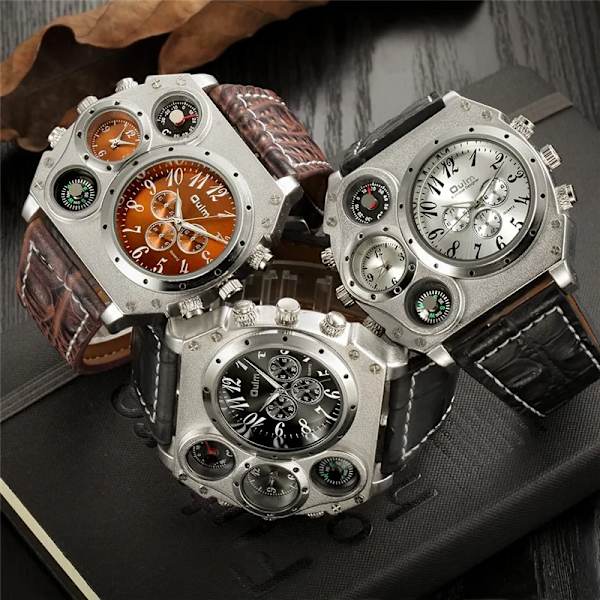 OULM Watch Herr Kvarts Sport Läderarmband Klockor Big Dial Military Armbandsur Herrklocka Kompass Dekoration reloj hombre 2022 C2