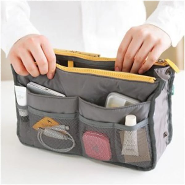 Infoga Nylon Reseskrivbord Organizer För Kosmetika Handväska Stor Liner Lady Box Förvaring Sminkväska Billig Badväska Påse Orange