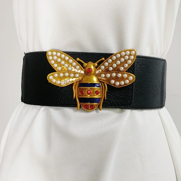 Plus size elastiskt korsettbälte Lyxiga designerbälten för kvinnor högkvalitativa breda töjbara Cummerbunds Stort midjeband Pearl Strass butterfly belt 84x7.4cm
