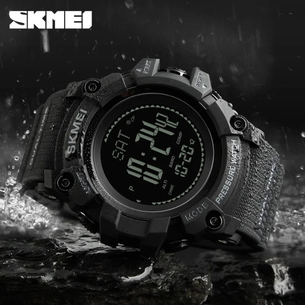 SKMEI 1358 Höjdmätare Weather Tracker Vattentät reloj hombre Utomhusklockor Herrtryck Kompass Sport Digitala armbandsur Green