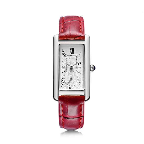 REBIRTH Brand Watch Dam Elegant Retro Klockor Mode Dam Quartz Klockor Klocka Dam Casual Läder Damarmbandsur Sliver Red