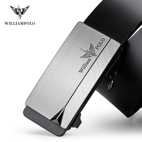 WILLIAMPOLO berömda märkesbälte män högsta kvalitet äkta läder lyxdesigner manliga automatiska spännbälten för män 105-130cm Silver-20213 130cm