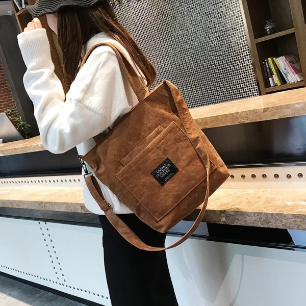 Ny axelväska i canvas för kvinnor Mode manchester Crossbody-väska med stor kapacitet Kvinnlig Casual Pläd Enfärgade handväskor Wine Red