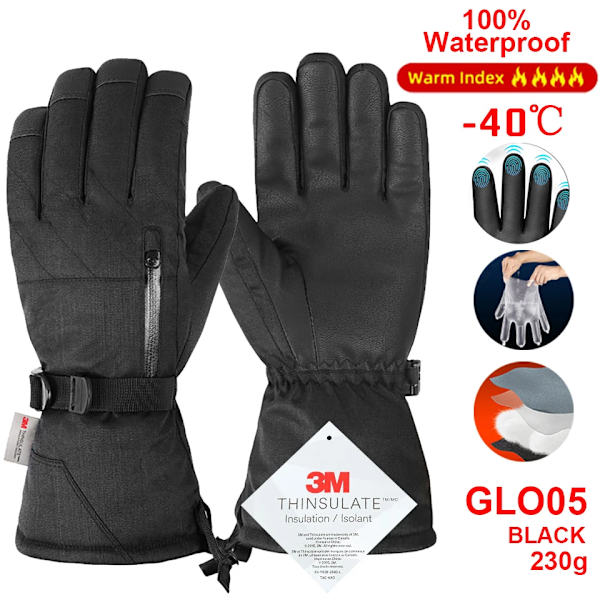 Thermal vinter vattentät män kvinnor handskar pekskärm vindtäta handskar utomhussport varm cykling snö skid handskar helfinger GLO05 BLACK M