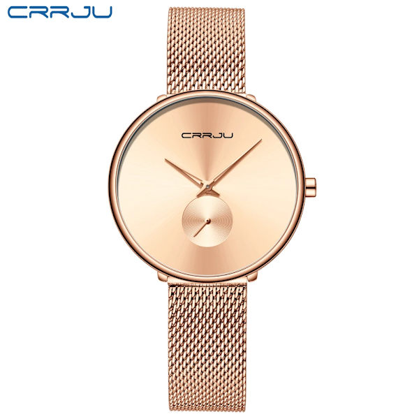 CRRJU Mode Watch Lyx Casual Enkel Dam Klänning Mesh Armbandsur Minimalistisk Vattentät Kvartsklocka Rose Gold