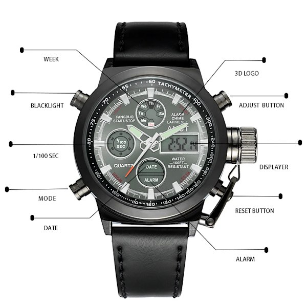 AMST Digital Herr Watch Vattentät Armbandsur LED Quartz Klocka Sportklocka Man Stora Watch Herr Relogio Masculino AM3003 3003GBG with box