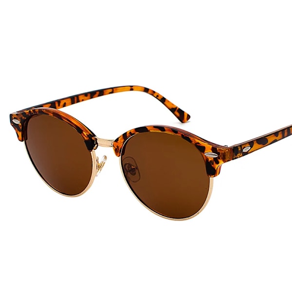 Klassiska halvbåglösa polariserade solglasögon Herr Dam Märkesdesigner Retro Driving Solglasögon Anti-bländning Oculos De Sol UV400 leopard tea AS