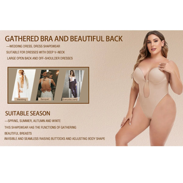 Double under Trainer Shapewear För kvinnor Plus Size Rygglös Inbyggd BH Body Shaper Sömlös med Öppen Stretch Vinyl Body A M